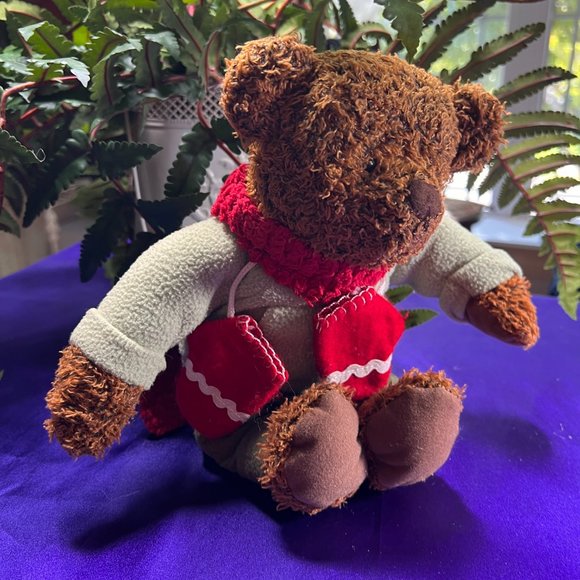 📌Hallmark Cold Weather Ready Plush Teddy w/ Mittens Red Scarf - Gloves- Sweater - Picture 4 of 15